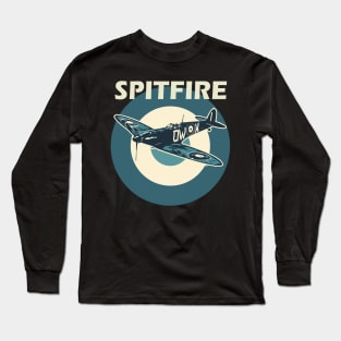 Spitfire RAF Fighter Aircraft Plane Airplane British UK Supermarine Retro vintage Long Sleeve T-Shirt